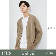 a.b.x春季開衫男針織衫寬松韓版潮流休閑外穿毛衣男士春秋薄款外套 淺咖色 XL/180