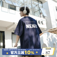 港仔文藝男短袖男t恤280g重磅雙面印花短袖T恤男夏季日系寬松純棉半袖體恤 藏青色 XL