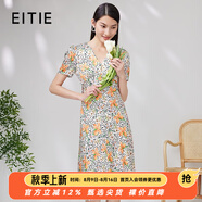 愛特愛（EITIE）法式浪漫印花桑蠶絲連衣裙收腰顯瘦夏新款真絲碎花裙7007746 蕊黃74 XL 170