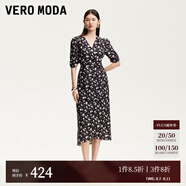 VEROMODA連衣裙2025夏季新款V領(lǐng)系帶復(fù)古碎花印花裙32527B021 黑色 L