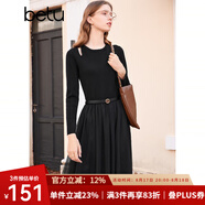 百圖betu女裝秋冬新款連衣裙小香風(fēng)拼接網(wǎng)紗針織連衣裙女2310T95 黑色 L