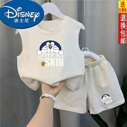 迪士尼（Disney）夏裝新款男童背心套裝小童寶寶夏天衣服兒童無袖短褲夏季兩件套 冰絲坎肩套裝杏色【叮當(dāng)貓】 100碼(建議22-30斤)
