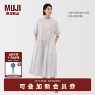 無(wú)印良品（MUJI）女式 漢麻 棉 短袖連衣裙 女裝裙子25年夏季寬松透氣長(zhǎng)裙BC2MJC5S 米白色條紋 XL （165/92A）