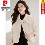 皮爾卡丹（pierre cardin）花呢款式毛呢女式秋裝2025新款早秋短款時尚減齡毛呢小外套女 米色 M (95-105斤)