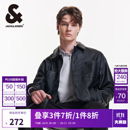 杰克·瓊斯（JACK&JONES）男裝春秋寬松皮衣舒適簡(jiǎn)約時(shí)尚純色潮流休閑外套短款上衣PU夾克男 E40 黑色 版型偏大，卡碼拍小 2XL 190