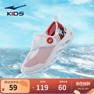 鴻星爾克童鞋男童網(wǎng)鞋夏季小童透氣網(wǎng)面中大童一腳蹬跑鞋兒童運動鞋 正白/大學紅-男童 -偏小1碼 37