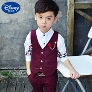 迪士尼（Disney）男童馬甲套裝春秋季兒童紅色西服馬甲秋款周歲男寶寶秋裝生日禮服 YZ酒紅馬甲+褲子+白襯衫【送胸花 130 CM【偏小半碼建議拍大一碼】