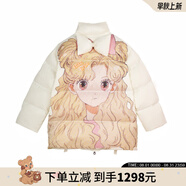 LALABOBO加厚保暖羽絨服女可愛(ài)歐若拉印花蝴蝶結寬松百搭休閑外套 時(shí)尚潮 米色（歐若拉） S