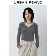 UR2025秋季新款女時(shí)尚連帽愛心蝴蝶結(jié)拉鏈修身外套UYB150001 深灰 M