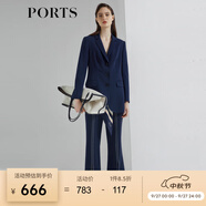 PORTS寶姿商場同款新品女裝明線中開叉喇叭褲闊腿褲 丈青 M (6)