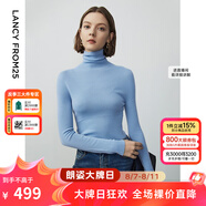 朗姿【王楚然同款】純羊毛高領(lǐng)針織衫春冬內搭打底上衣曠野美拉德 天藍色 M