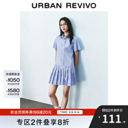 UR2025夏季新款女裝時(shí)尚撞色拼接條紋百褶連衣裙UYY750073 藍色條紋 L