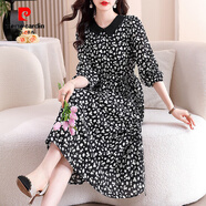 皮爾卡丹（pierre cardin）減齡碎花娃娃領(lǐng)收腰連衣裙女春秋裝2025新款氣質(zhì)高貴長(zhǎng)袖雪紡裙子 圖片色 L 100-110斤