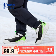 喬丹男大童加絨跑步鞋兒童冬季革面童鞋運(yùn)動鞋子 黑色/閃亮綠35