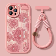 智宙山茶花適用蘋(píng)果17手機殼iphone15pro女款16蘋(píng)果13/14腕帶支架ip12mini防摔8/7plus硅膠max全包xr新 PN-山茶花粉腕帶粉F821+便攜手繩 iPhoneX