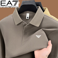 Emporio Armani EA7阿瑪尼長袖t恤男士春秋季新款商務休閑棉體恤中青年Polo衫 A-24545咖色 XL 175(適合體重130-150斤)