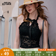 妖精的口袋白色蕾絲甜美掛脖吊帶女2025年夏季新款純欲性感背心 爵士黑色 M
