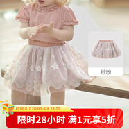 巴厘小豬女寶寶半身裙夏季甜美公主裙網(wǎng)紗裙女童蛋糕裙蓬蓬裙短裙兒童裙子 紗粉 110
