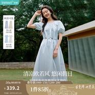 茵曼法式度假風背心連衣裙女2025年夏季新品歐若風藍色無袖長裙子 淺藍色-W18528158 XL