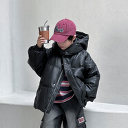 XAE國際童裝皮革服裝可洗的羽絨服加厚的外衣兒童的冬季2025新 黑色高級(jí)皮衣羽絨服 110cm 均碼