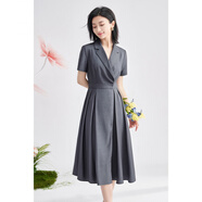 米思陽（missshine）2025夏季新款極簡風(fēng)灰西裝A字裙收腰百褶小個(gè)子洋裝 高級(jí)灰現(xiàn)貨直發(fā) S