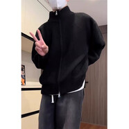 主意范（ZHUYIFAN）雙拉鏈開(kāi)衫毛衣外套男半高領(lǐng)加厚保暖秋冬oversize情侶針織衫夾克 黑色 半高領(lǐng) 5XL 210-240斤