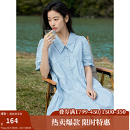 茵曼（INMAN）2025夏女新款田園娃娃裙切爾西領(lǐng)泡泡袖A字連衣裙 淺水藍 -18525990 S