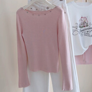 麗喬韓系小清新粉色重工釘珠圓領(lǐng)長(cháng)袖T恤女秋新款修身顯瘦打底衫上衣 粉色 S碼推薦78-98斤 均碼