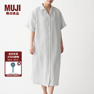 無(wú)印良品 MUJI 女式 法國亞麻水洗 五分袖開(kāi)襟連衣裙 BCL08C0S 銀灰色 M-L