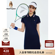 Hush Puppies暇步士女裝夏季撞色POLO領(lǐng)短袖連衣裙 196深藍(lán) M