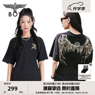 BOY LONDON【金翼鎖鏈】夏季短袖情侶款翅膀燙金潮牌圓領(lǐng)T恤N01918 黑色N01021經(jīng)典款 S