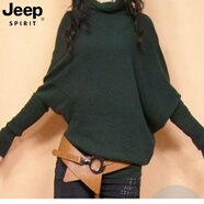 JEEP SPIRIT春秋韓版女裝針織衫不規(guī)則不對稱套頭毛衣蝙蝠衫打底衫女寬松洋氣 綠色[新品] 比圖片鮮艷 均碼 （90斤-125斤）
