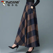 啄木鳥(niǎo)（TUCANO）毛呢格子半身裙a字裙大擺長(cháng)裙中長(cháng)款裙子女秋冬季26新款大|碼女裝 咖啡色 L