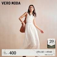 VEROMODA2024早春新款氣質(zhì)女人度假風(fēng)純色無袖蕾絲拼接連衣背心裙 本白色 2XL
