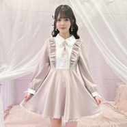 ROJITALOGO領(lǐng)帶蝴蝶結滾邊袖連衣裙(1513189現貨) 粉色