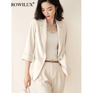 ROWILUX羅威奢品西裝外套女七分袖2025春秋季新款時(shí)尚顯瘦一粒扣上衣薄款 米杏色 S