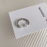 芠拉仿淡水珍珠碎銀戒指女輕奢食指彈力小眾設計時(shí)尚個(gè)性百搭指 C款彈力繩 開(kāi)口可調節