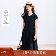 茵曼（INMAN）氣質(zhì)收腰顯瘦T恤裙2025夏季簡(jiǎn)約時(shí)尚小飛袖圓領(lǐng)A字連衣裙子 寶藍色 S