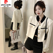 皮爾卡丹（pierre cardin）小香風(fēng)外套女時(shí)尚早春2025百搭性感新款簡(jiǎn)約編織短外套馬術(shù)服潮流 白色 M