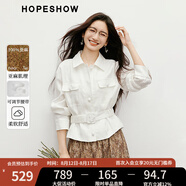 紅袖100%亞麻短外套2025秋季新款女裝工裝風(fēng)低腰系帶翻領(lǐng)氣質(zhì)百搭上衣 本白001 M