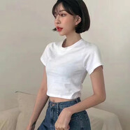 索宛亦（SUOWANYI）歐美風拼接短款印花T恤衫女秋季新款辣妹純欲風百 6號純色短袖 S 【建議65-85斤】