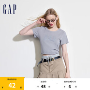 Gap女裝夏季純棉鏤空字母印花logo短袖T恤寬松上衣546498 灰色 160/80A(S)亞洲尺碼