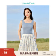 茵曼（INMAN）條紋針織背心2024春季女裝新款波浪方領(lǐng)無(wú)袖疊穿百搭套頭上衣 天藍色 M