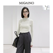 曼婭奴Migaino女裝秋冬新款氣質(zhì)感百搭無(wú)縫羊毛打底毛衣針織衫 米白 M