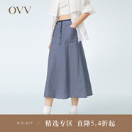 OVV2023春夏新款女裝棉混紡經(jīng)典清爽條紋海軍風(fēng)A字過膝傘裙 藏青條紋52 S