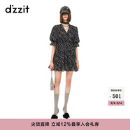 DZZIT地素時尚連衣裙春秋法式浪漫泡泡袖v領(lǐng)星星印花女 黑色 XS