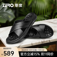 零度Zero官方男鞋男士真皮涼鞋2025夏季新款透氣軟底戶外沙灘拖鞋潮流 37黑色 38