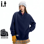 fingercroxx it男士衛衣潮流加絨寬松上衣秋冬新款半拉鏈休閑外套 藏青 L