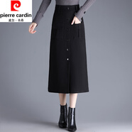 皮爾卡丹（pierre cardin）2025新款毛呢半身裙女秋冬季中長款高腰百褶裙一步包臀裙打底裙子 黑色 HY3509 L