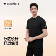拇指白小T25年秋季新品短袖T恤男士圓領(lǐng)熱力加絨透氣暖膚簡(jiǎn)約抗靜電上衣男 墨黑 2XL